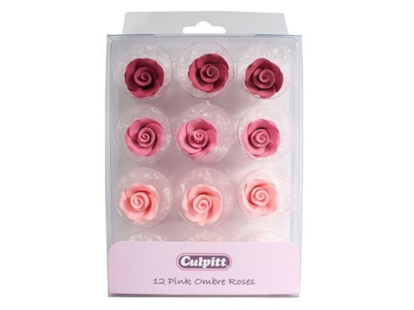Zuckerdekor Rosen pink ombre 20mm 12 Stück
